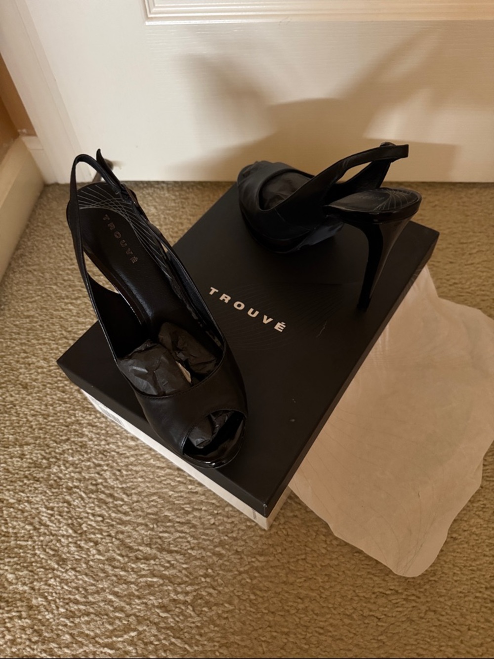 Trouvé Black Peep-Toe Slingback Stiletto Heels